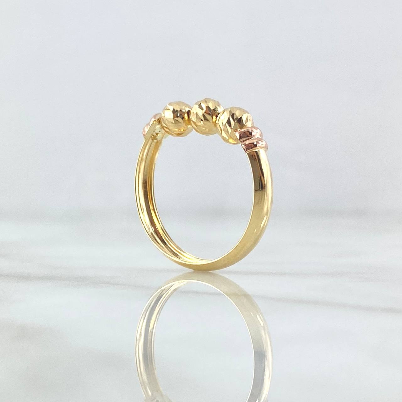 Anillo Trio de Bolas 1.65gr / T6 3/4 / 5mm Bolas Diamantadas Dos Oros Amarillo Rosa 18K