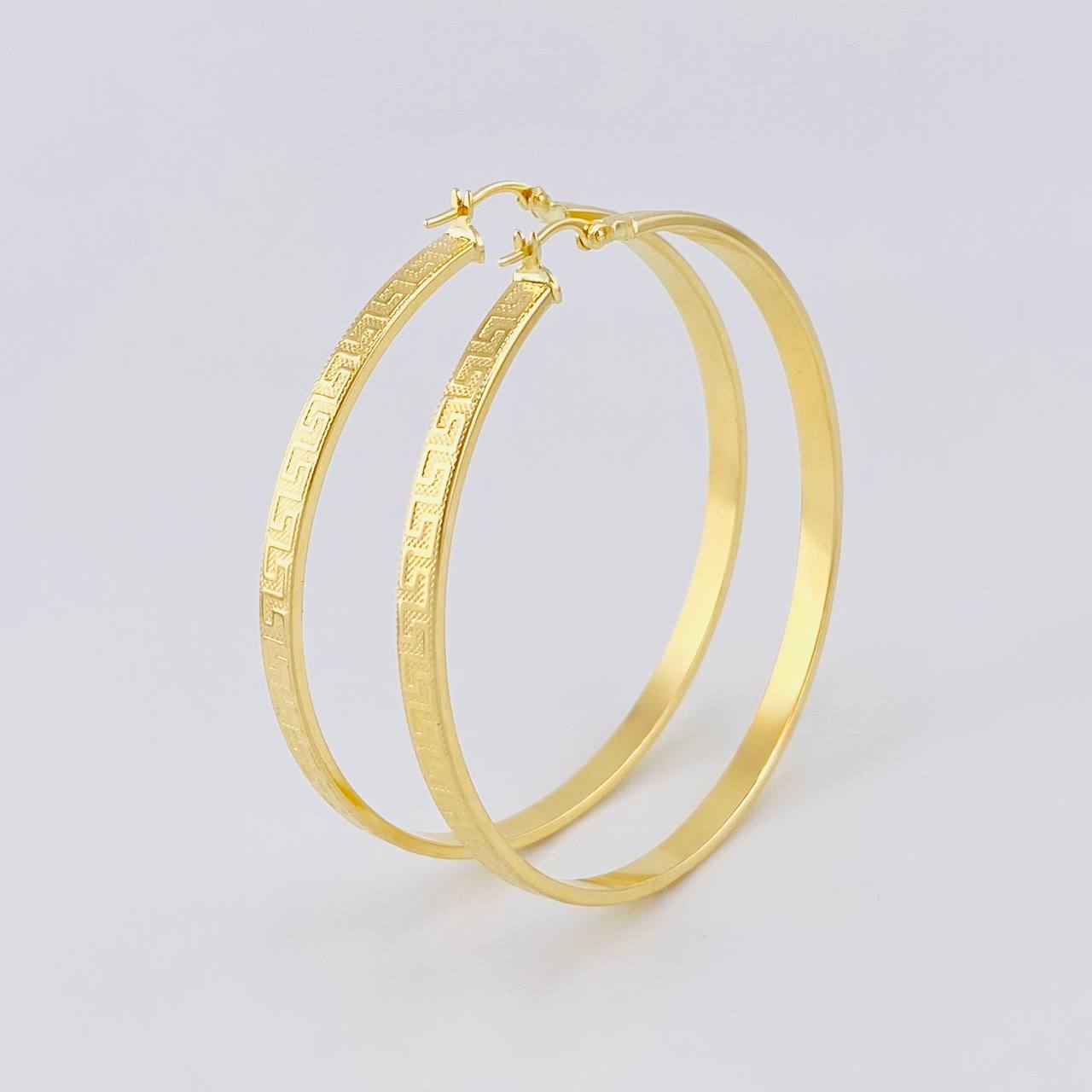 Hoop Earrings Tribal 6.8g / 2 1/4 in Yellow Gold 18K