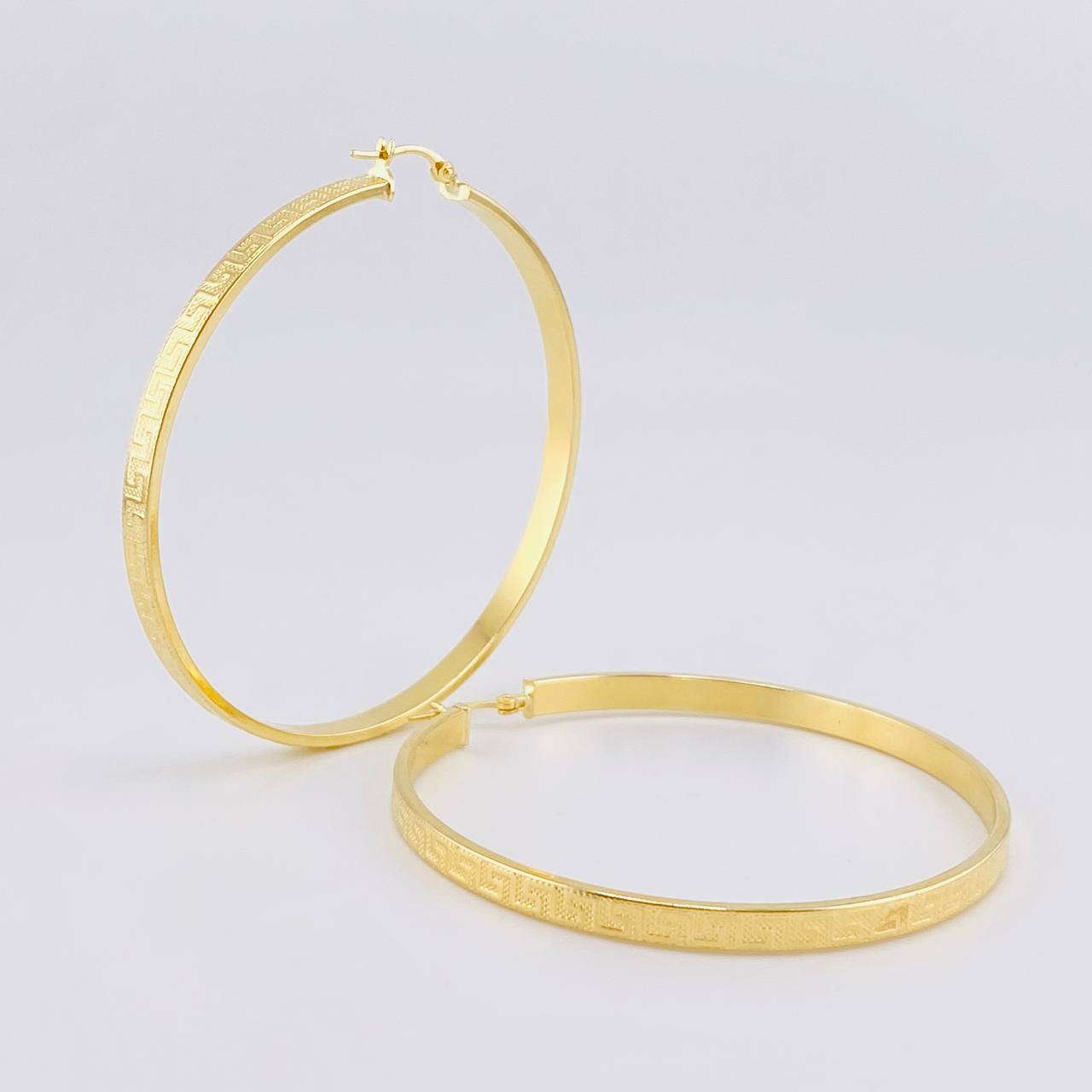 Hoop Earrings Tribal 6.8g / 2 1/4 in Yellow Gold 18K