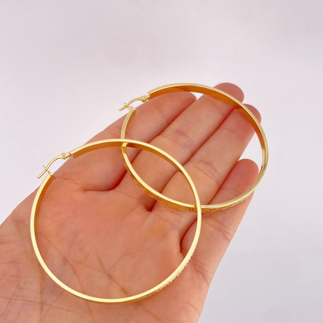 Hoop Earrings Tribal 6.8g / 2 1/4 in Yellow Gold 18K