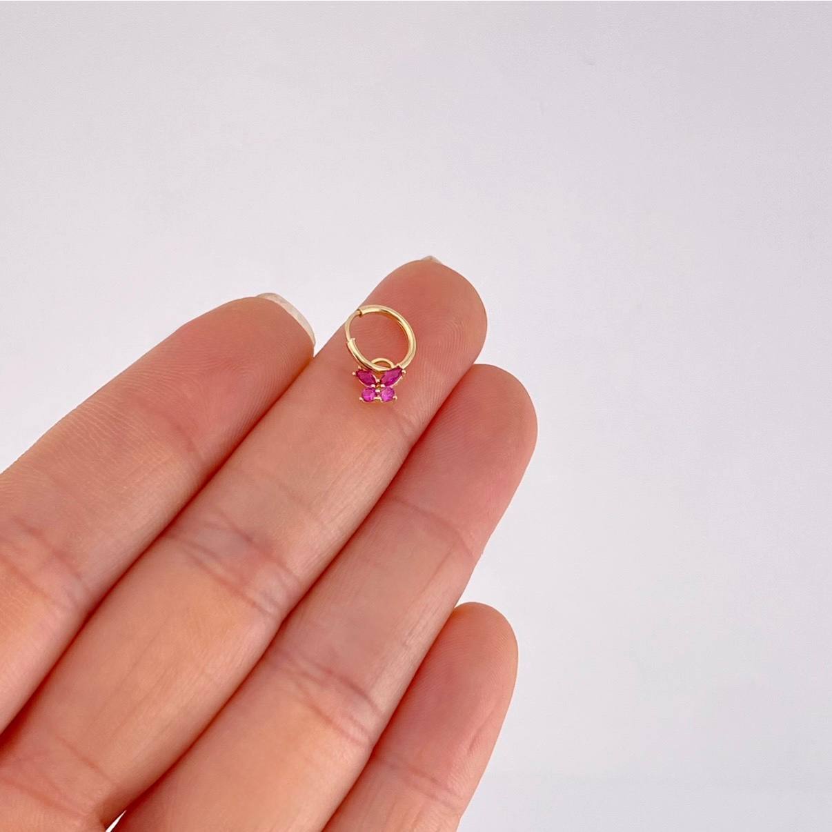 Hoop Earrings Butterfly Pendant 0.35g / 1/2 in Yellow Gold 18K