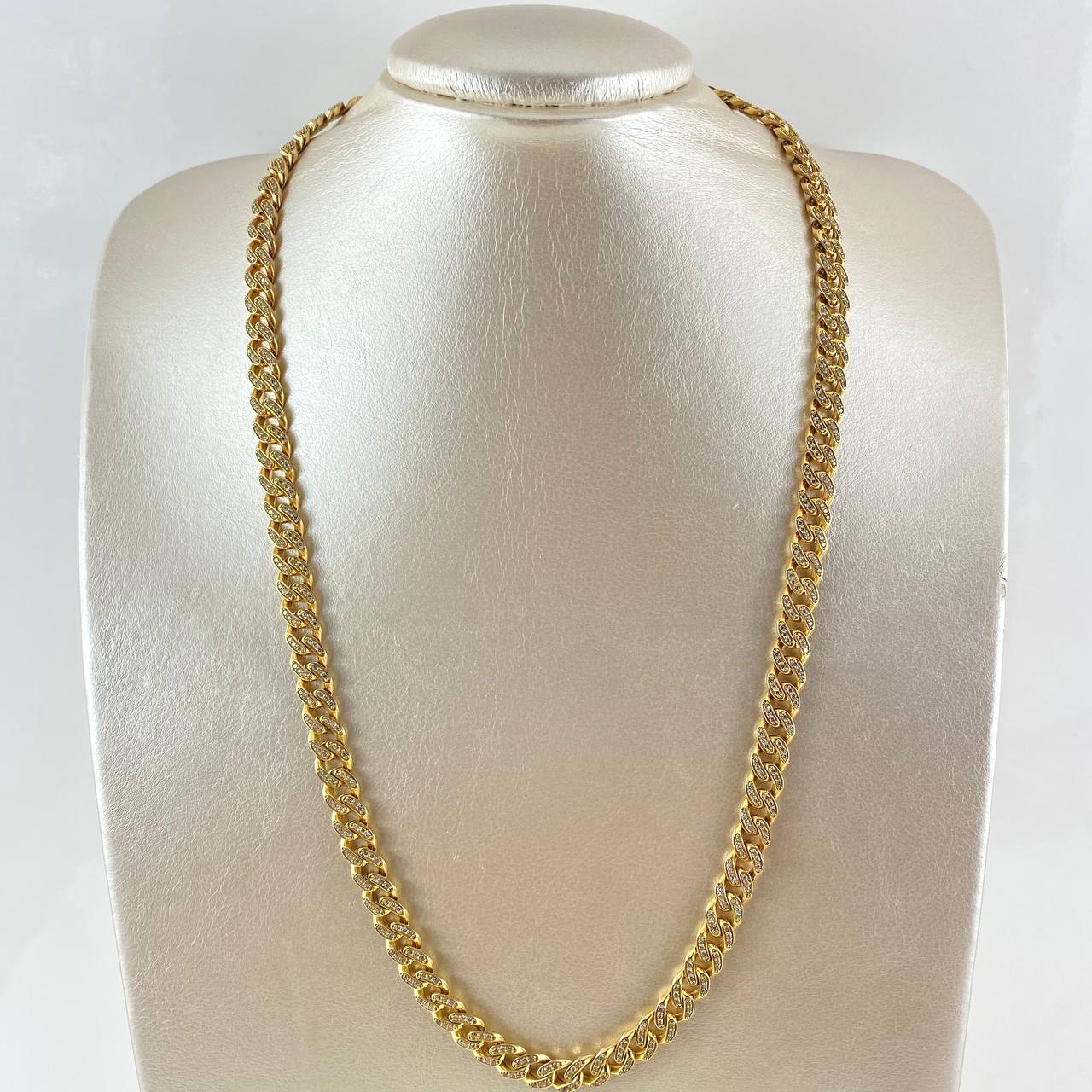 Cuban Links Thick 46.7gr / 60cm / 8mm Lobster Claw Box White Zirconia 18K Yellow Gold