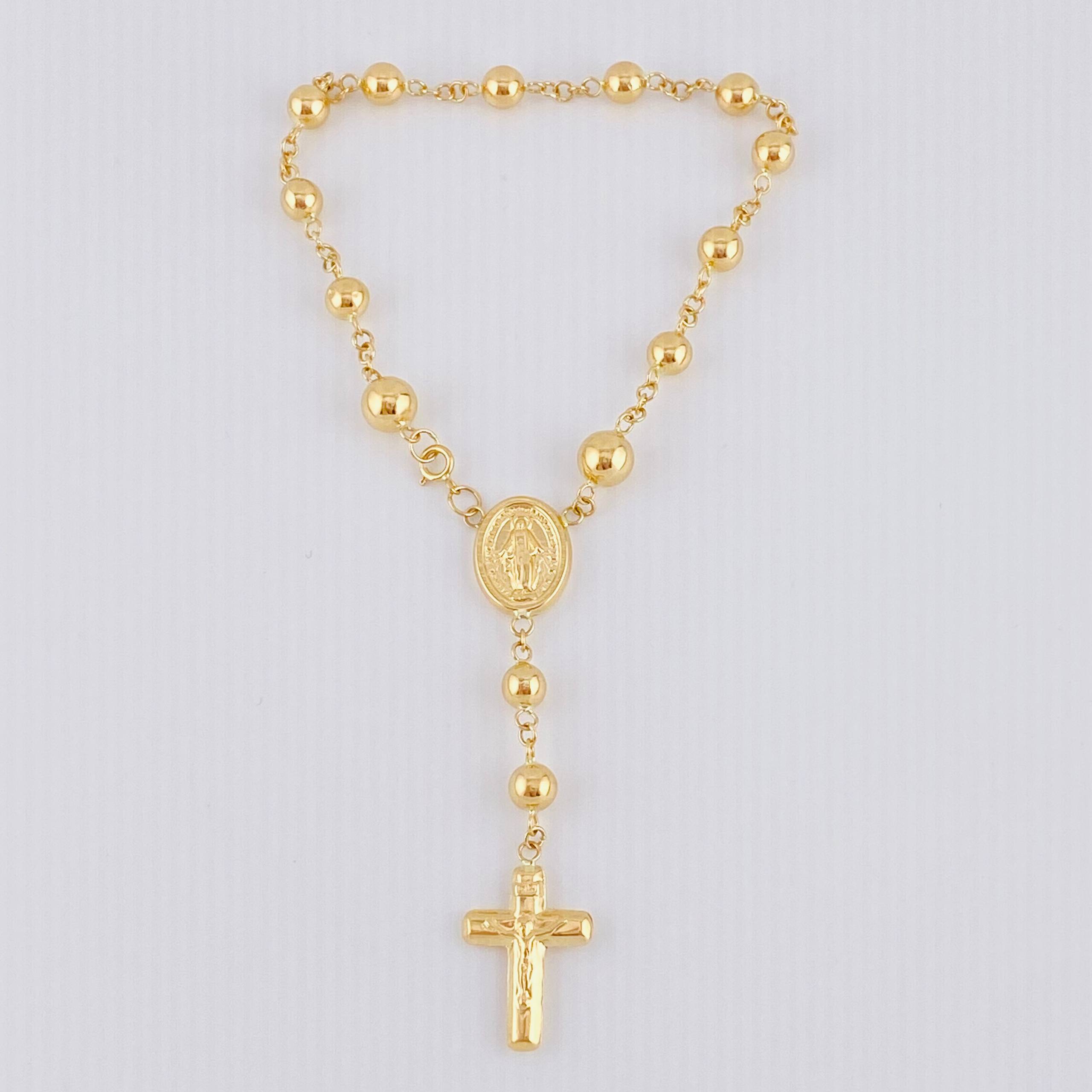 Pulso Denario Virgen Milagrosa 4.45gr / 7 1/4 in / 5mm Oro Amarillo 18K
