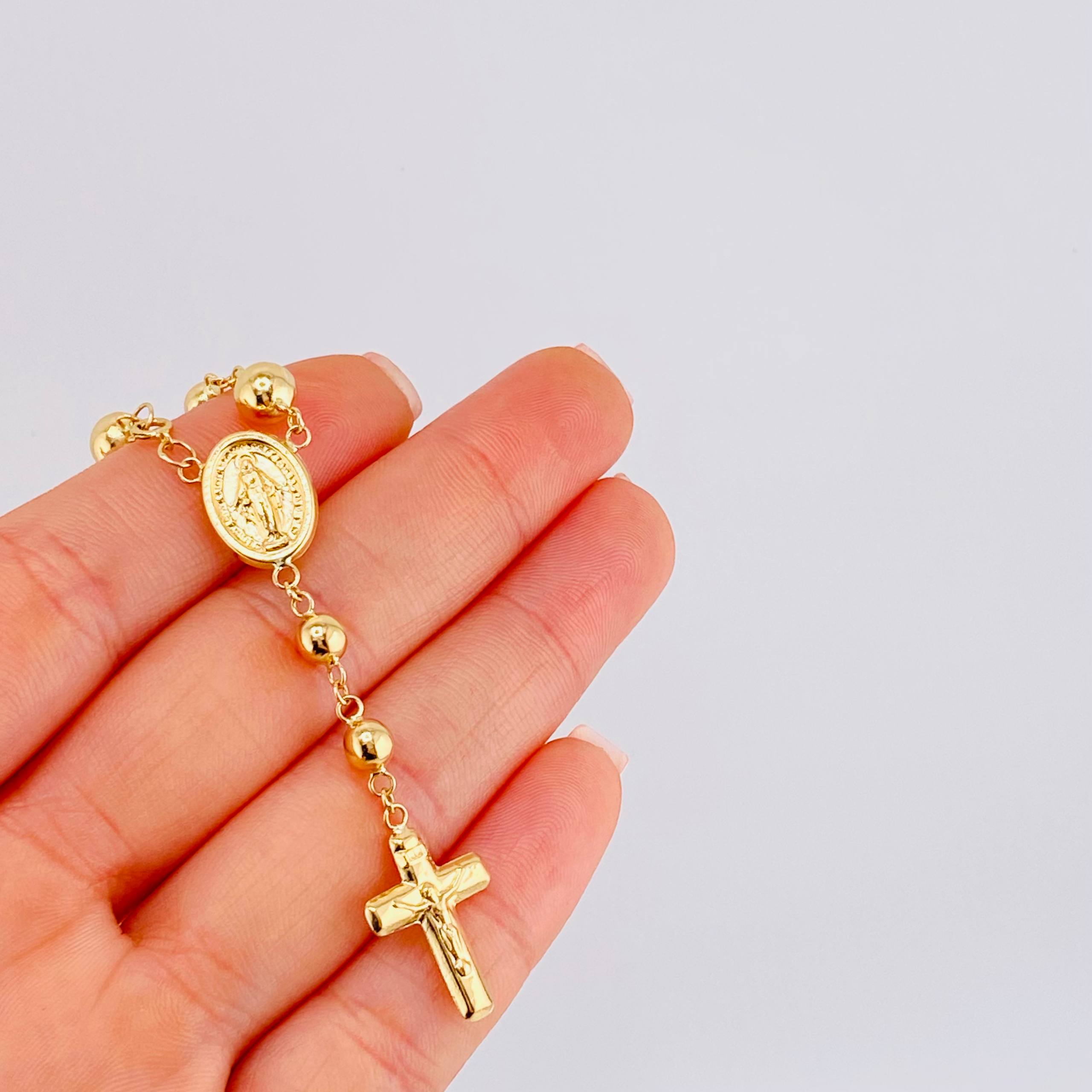 Pulso Denario Virgen Milagrosa 4.45gr / 7 1/4 in / 5mm Oro Amarillo 18K
