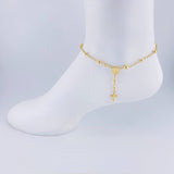 Tobillera Denario Virgen Milagrosa Cruz Cristo 4.3 g / 10 3/4 in / 5 mm - 4 mm Oro Amarillo 18K