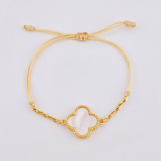 Pulsera Beige Trebol Blanco Cajón 3gr / Oro Amarillo Nac.Esp. 18K ©