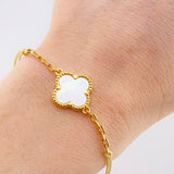 Pulsera Beige Trebol Blanco Cajón 3gr / Oro Amarillo Nac.Esp. 18K ©