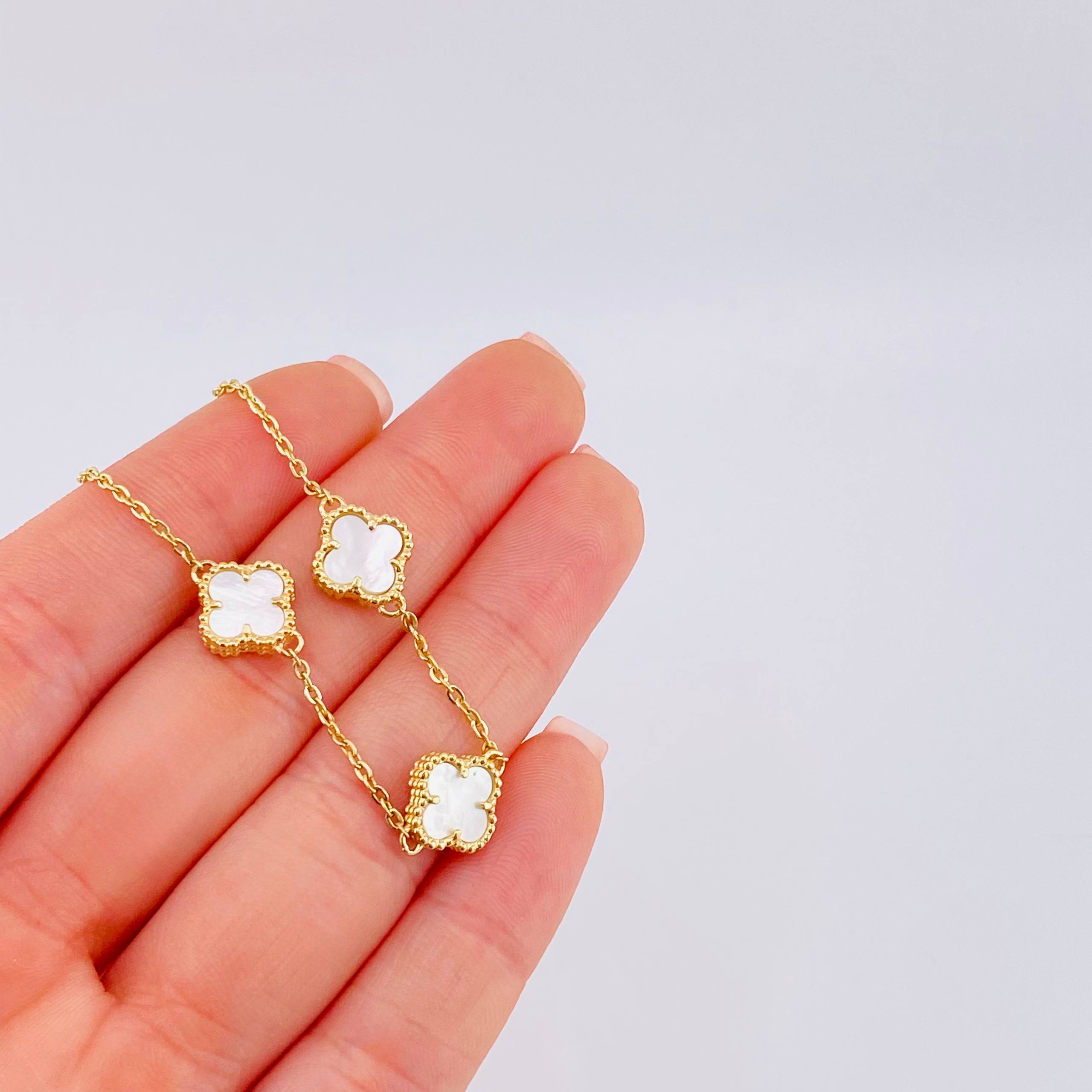 Pulso Trebol Blanco 4.25gr / 7 in / 1.5mm Oro Amarillo Nac.Esp. 18K *