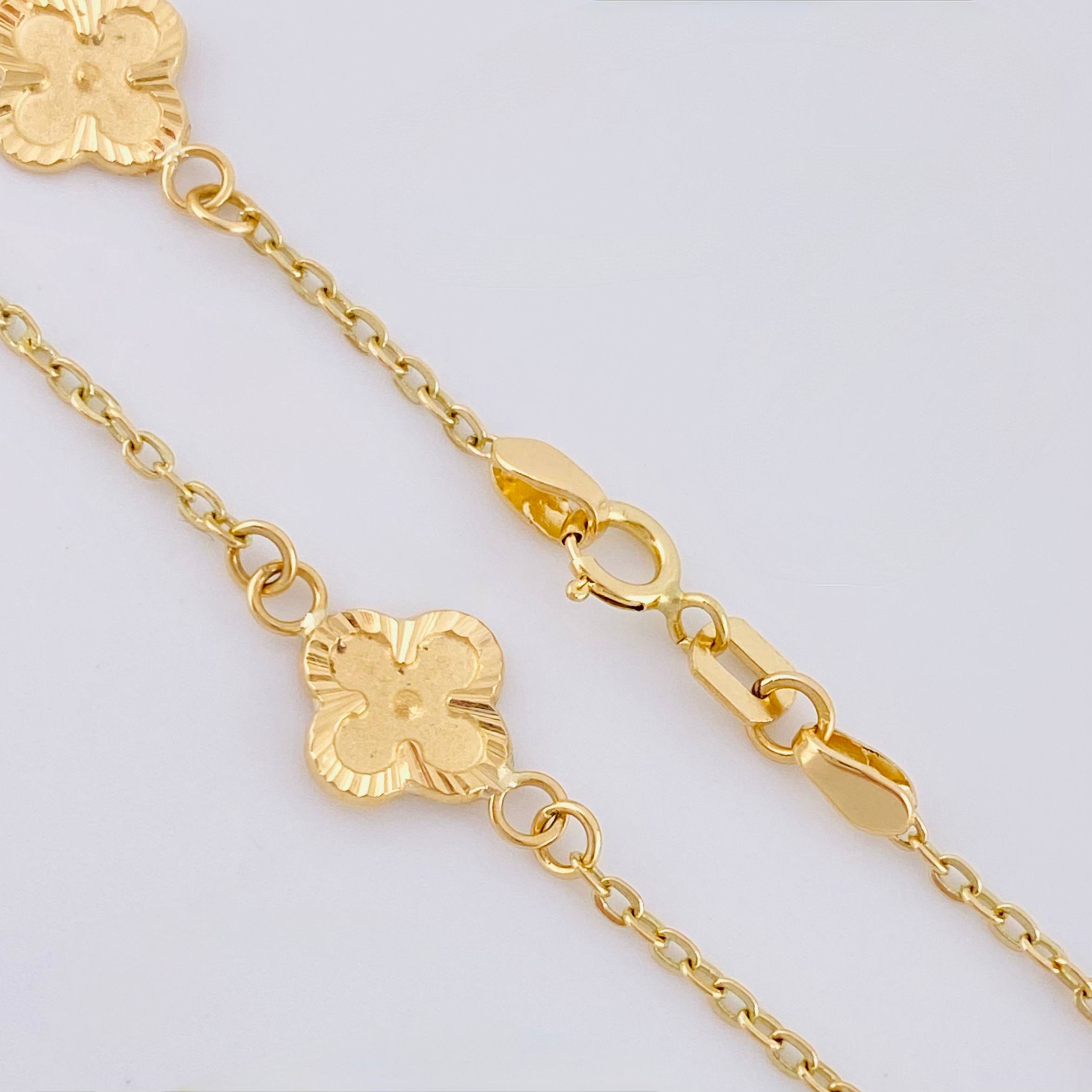 Pulso Trebol Diamantado 2.4gr / 7 3/4 in / 1.4mm Oro Amarillo 18K