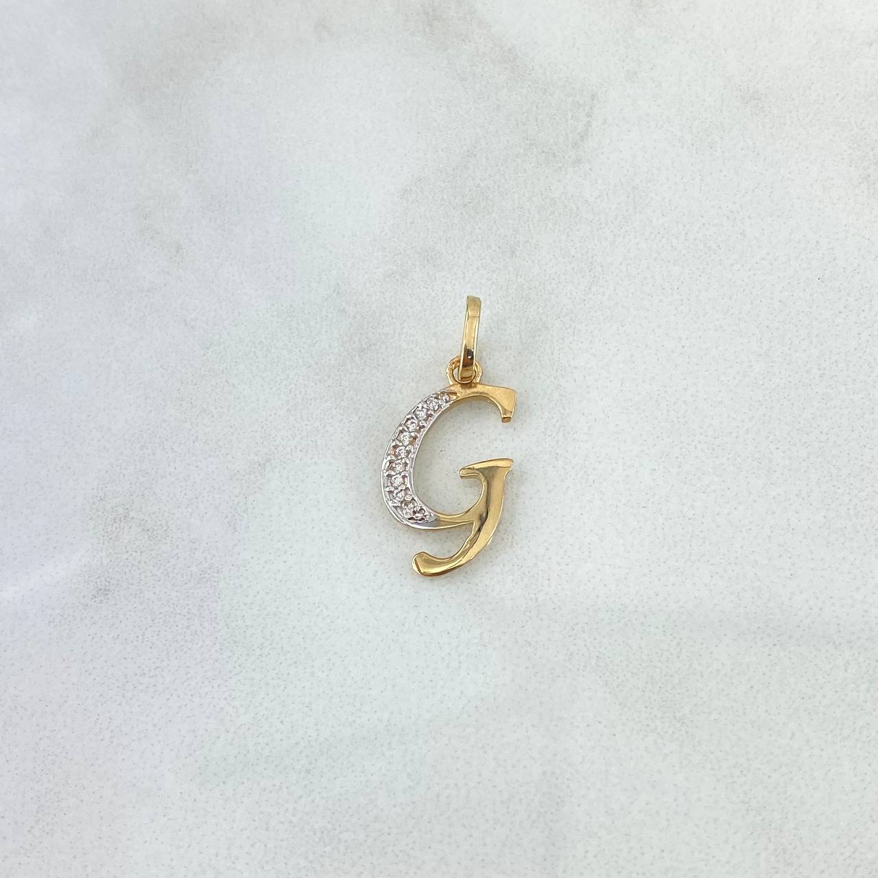 Pendant Letter G Italic 1.0gr / 2.5cm / White Zirconia Two-tone Yellow and White 18K Gold
