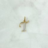 Pendant Letter T Silhouette 0.5gr / 1.6cm / White Zircons 18K Yellow Gold *