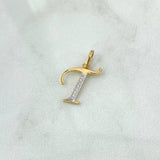 Pendant Letter T Silhouette 0.55gr / 1.5cm / White Zircons 18K Yellow Gold