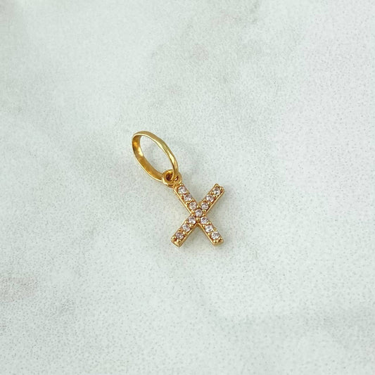 Pendant Letter X 0.5gr / 1.5cm / White Zircons Yellow White Gold 18K