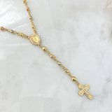 Miraculous Virgin Rosary 17.3gr / 62.5cm / 5mm- 4mm Beads- Diamond Cut Cross Christ Edged White Zirconia Three 18K Golds