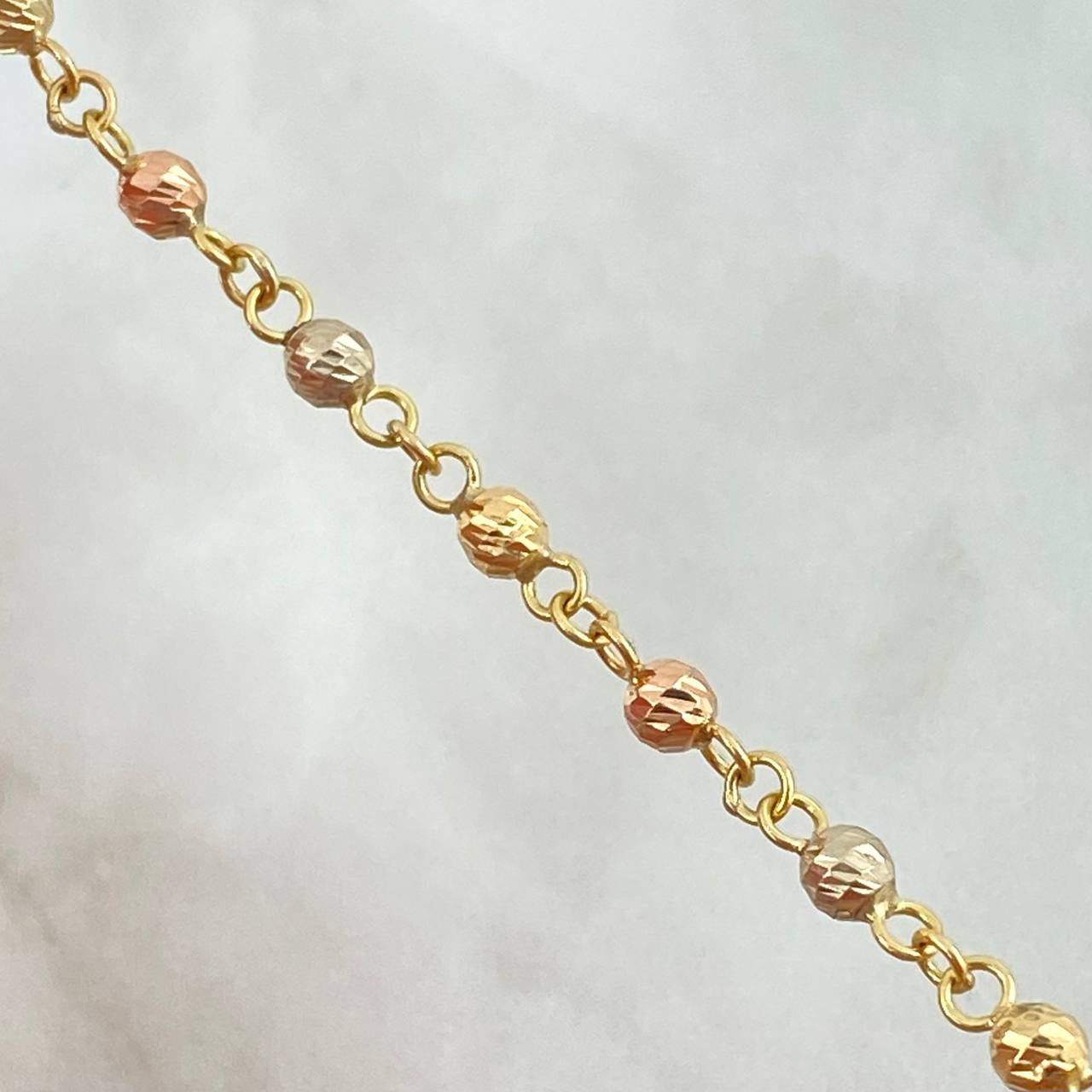Miraculous Virgin Rosary 17.3gr / 62.5cm / 5mm- 4mm Beads- Diamond Cut Cross Christ Edged White Zirconia Three 18K Golds