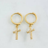 Hoop Earrings Cross 2.95gr / 1.2in / 18K Gold
