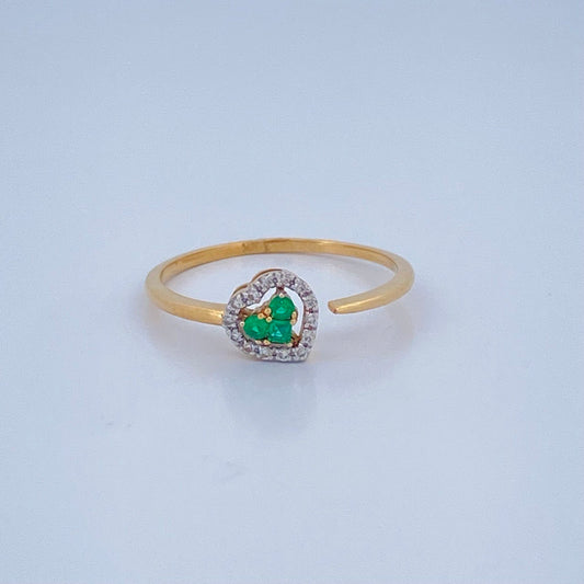 Anillo Corazon Esmeraldas 1.55gr / T7 1/2 / / Dos Oros Amarillo Blanco 18K &