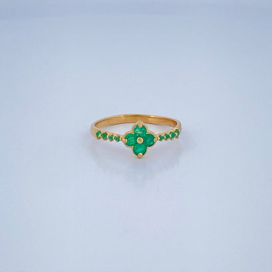 Anillo Floral Esmeraldas 1.65gr / T6 / Oro Amarillo 18K &