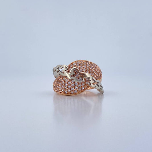 Butterfly Lines Ring 6.25gr / Size 6 1/4 / White Zircons Two-tone 18K White and Rose Gold $
