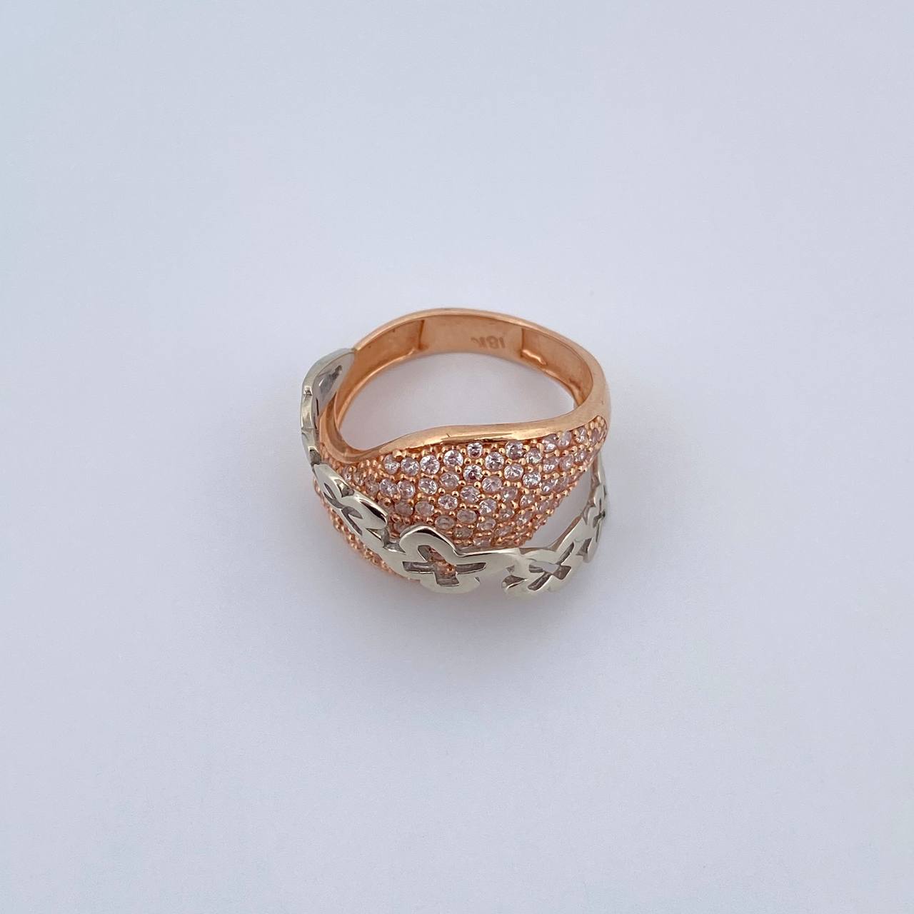 Butterfly Lines Ring 6.25gr / Size 6 1/4 / White Zircons Two-tone 18K White and Rose Gold $