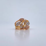 Anillo Hojas 5.4gr / T6 3/4 / Circones Blancos Tres Oros 18K $