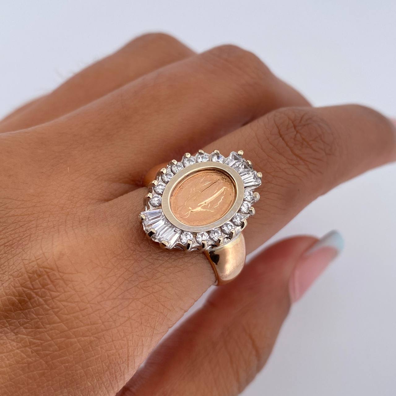 Miraculous Virgin Ring 7gr / Size 7 3/4 / White Zircons Two-tone 18K White and Rose Gold $