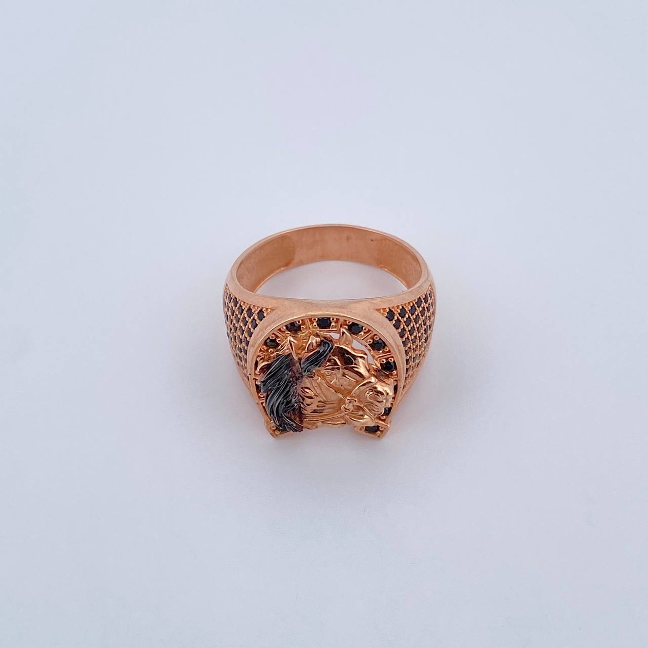 Anillo Herradura Caballo 9.2gr / T9 3/4 / Circones Negros Dos Oros Negro Rosa 18K $