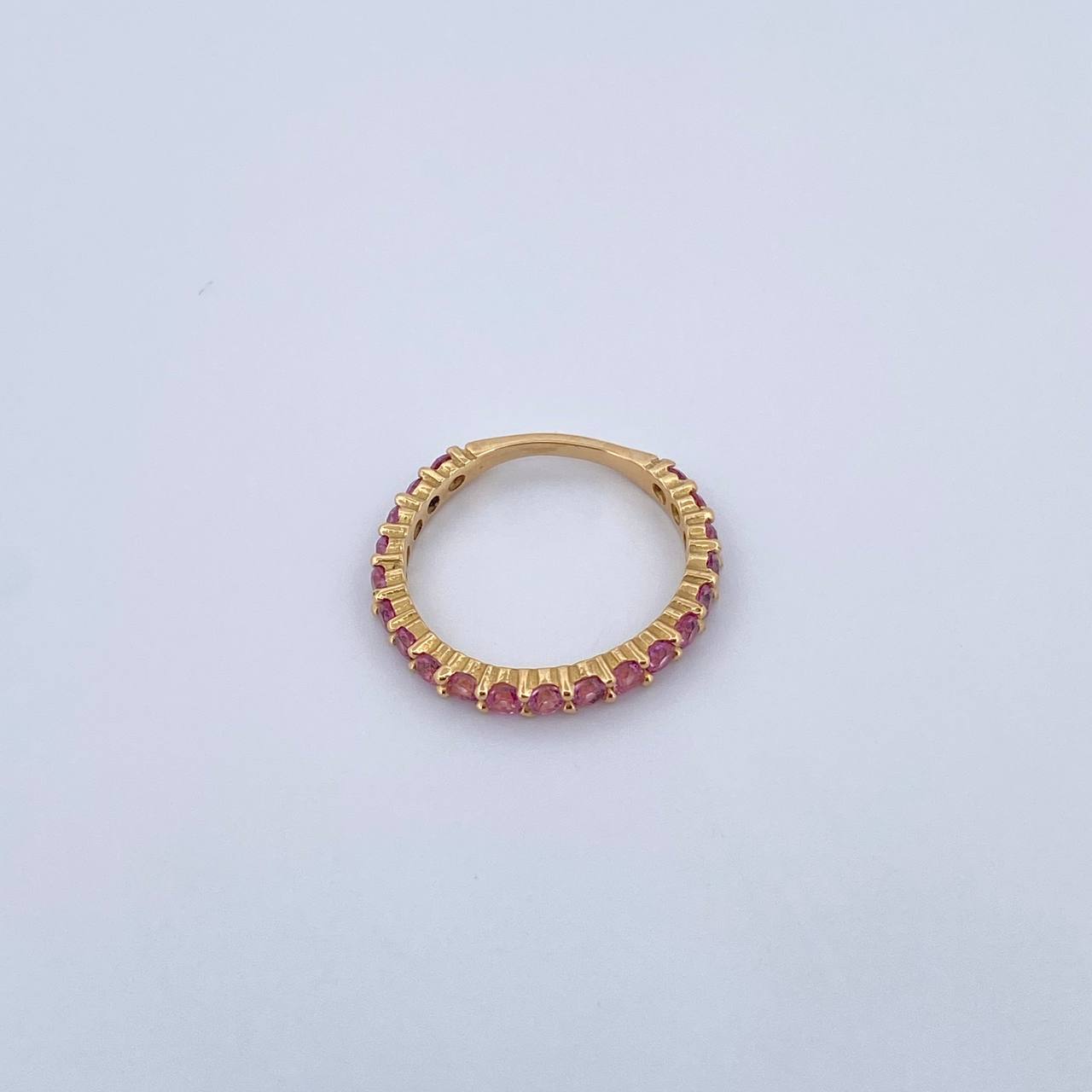 Ring Band 1.75gr / Size 4 3/4 / Pink Zircons 18K Yellow Gold $