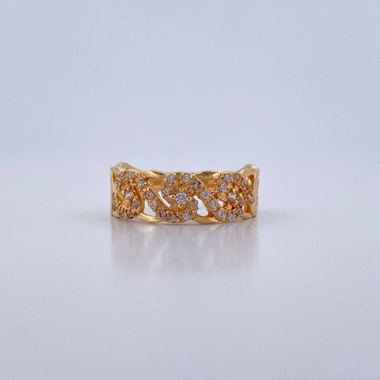 Ring Lines 3.25gr / Size 7 1/4 / White Zircons 18K Yellow Gold $