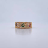 Ring Flowers 6.05gr / T6 1/4 / Green Fuchsia Blue White Zircons 18K Yellow Gold $
