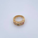 Ring Flowers 6.05gr / T6 1/4 / Green Fuchsia Blue White Zircons 18K Yellow Gold $