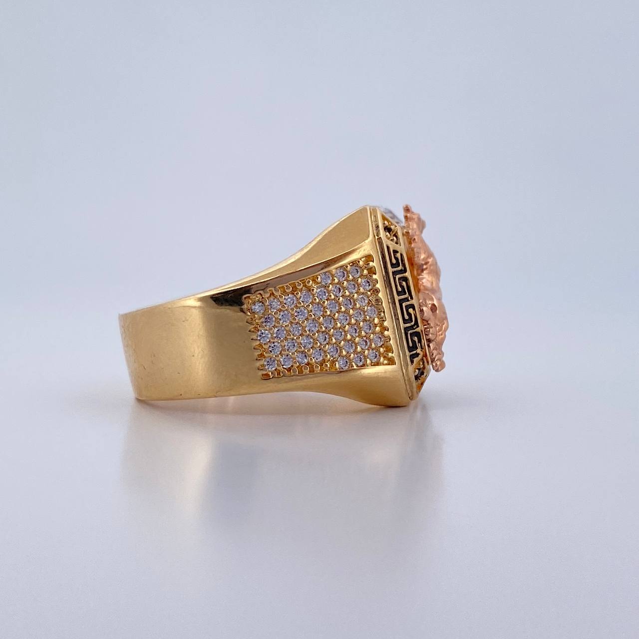 Anillo Caballo 9.1gr / T10 / Circones Blancos Tres Oros 18K $
