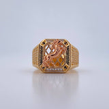 Anillo Caballo 9.1gr / T10 / Circones Blancos Tres Oros 18K $