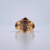 Skull Swords Ring 11.6gr / Size 9 1/2 / Black and White Zircons Two-tone Black Yellow 18K Gold $