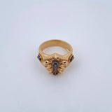 Skull Swords Ring 11.6gr / Size 9 1/2 / Black and White Zircons Two-tone Black Yellow 18K Gold $