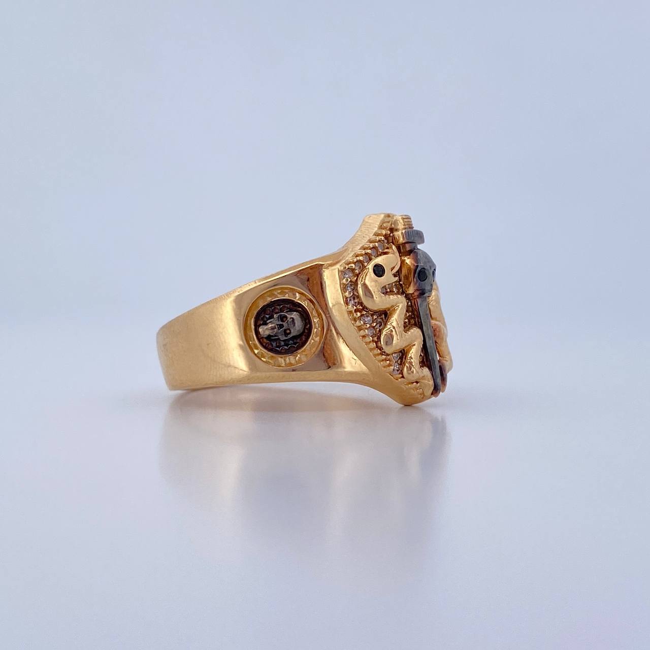 Skull Swords Ring 11.6gr / Size 9 1/2 / Black and White Zircons Two-tone Black Yellow 18K Gold $