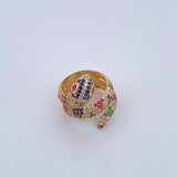 Snake Ring 10.3gr / Size 7 1/2 / Green, Fuchsia, Blue, White Zircons Yellow Gold 18K $