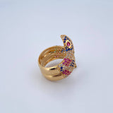 Snake Ring 10.3gr / Size 7 1/2 / Green, Fuchsia, Blue, White Zircons Yellow Gold 18K $