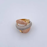 Rustic Ring Crossed Curves 10gr / T6 1/4 / White Zircons Three 18K Golds $