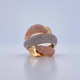 Rustic Ring Crossed Curves 10gr / T6 1/4 / White Zircons Three 18K Golds $
