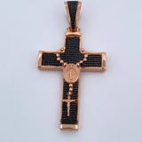 Pendant Virgin Miraculous Cross Rosary 14.55gr / 6.9cm / Black Zircons Two-tone Black and Rose 18K $