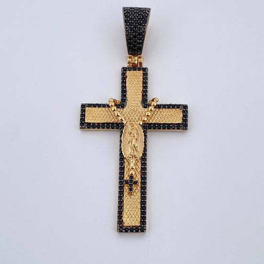 Dije Cruz Virgen Guadalupe Rosario 9.55gr / 5.8cm / Circones Negros Dos Oros Negro Amarillo 18K $