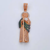 Pendant San Judas Tadeo 10gr / 5.7cm / White and Green Zircons Three 18K Golds $