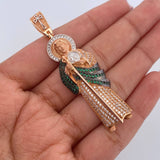 Pendant San Judas Tadeo 10gr / 5.7cm / White and Green Zircons Three 18K Golds $