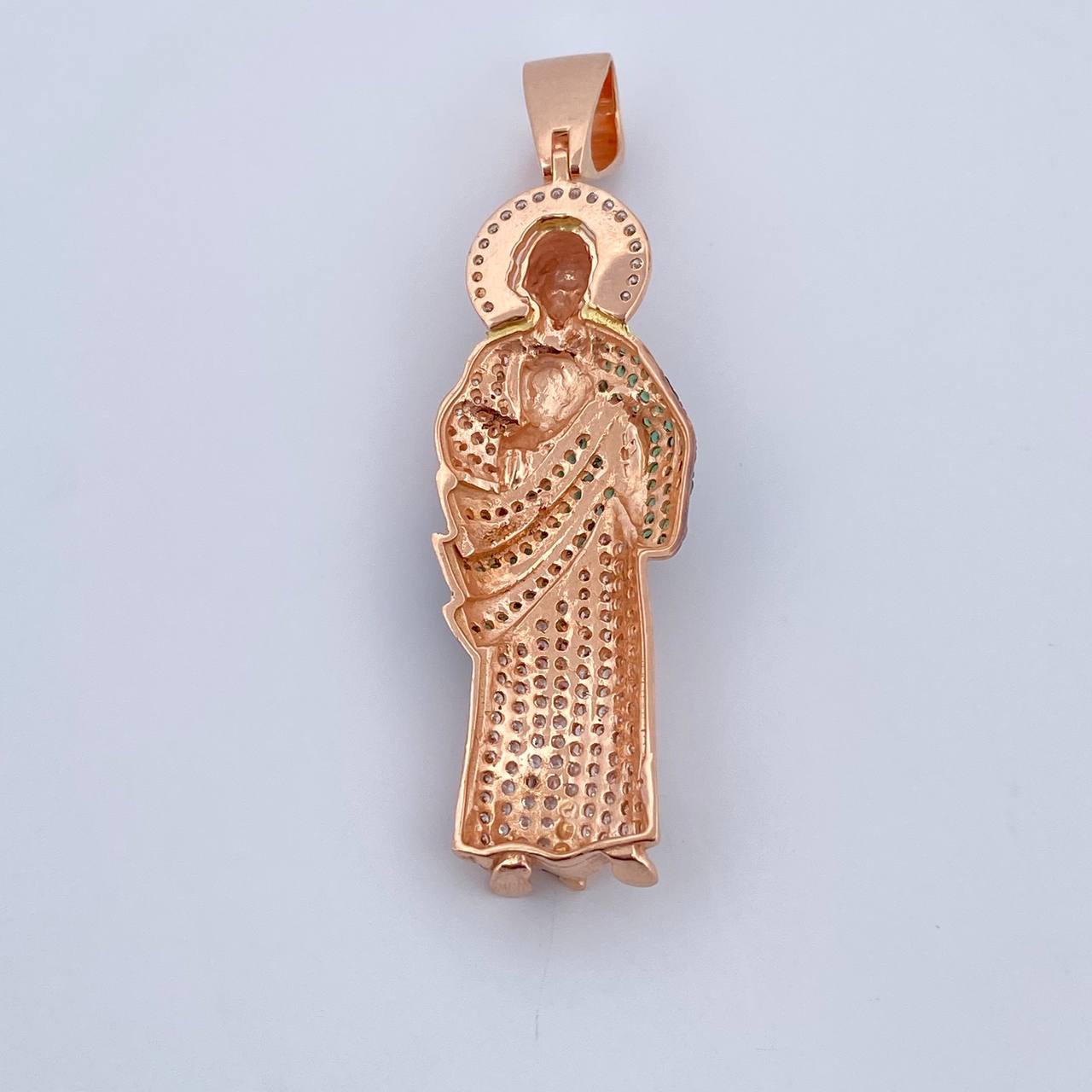 Pendant San Judas Tadeo 10gr / 5.7cm / White and Green Zircons Three 18K Golds $