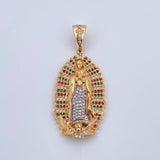 Pendant Virgin Guadalupe 10gr / 4.6cm / Fuchsia Green White Zircons Two 18K Yellow White Gold $
