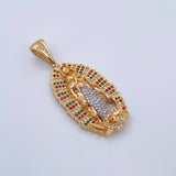 Pendant Virgin Guadalupe 10gr / 4.6cm / Fuchsia Green White Zircons Two 18K Yellow White Gold $