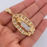Pendant Virgin Guadalupe 10gr / 4.6cm / Fuchsia Green White Zircons Two 18K Yellow White Gold $