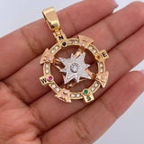 Pendant Compass 18.25gr / 4.1cm / Black Orange Green Fuchsia White Zircons Three 18K Golds $