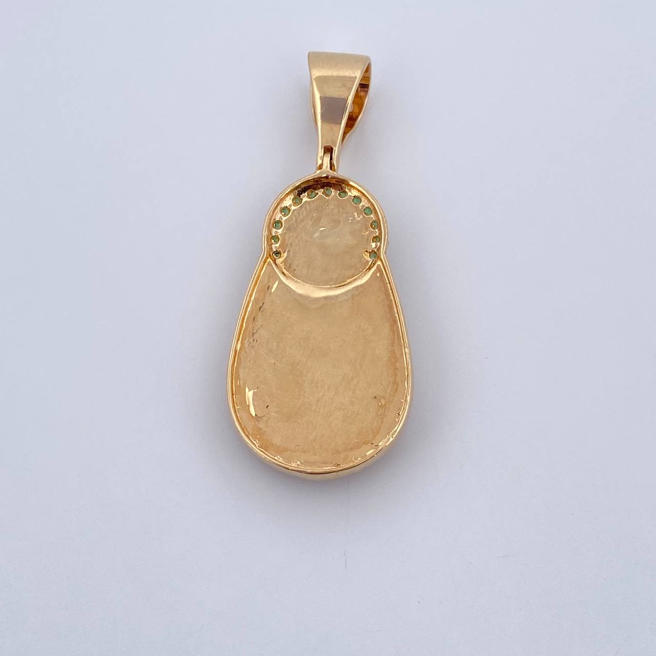 Pendant Virgin of Carmen 10.2gr / 4.1cm / White and Green Zircons 18K Yellow Gold $